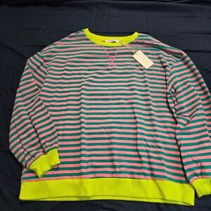 NWT Lovesoft Women's Oversized Striped Sweatshirt Crew Neck Size L